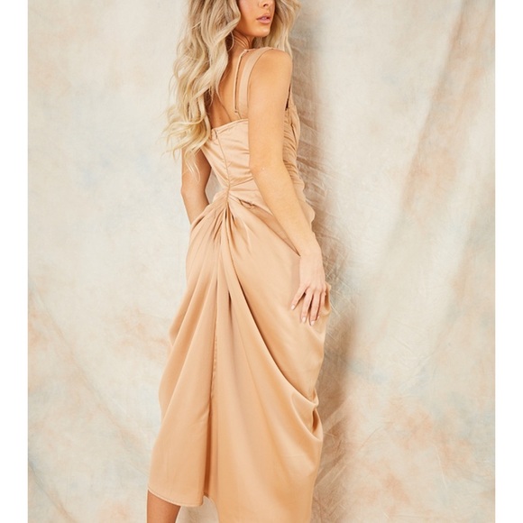 Pretty Little things-Mocha SatinUnderwired Gathred Skirt Midi - Picture 6 of 7